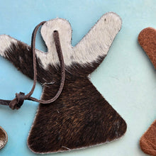 Load image into Gallery viewer, Cowhide Christmas Angel Ornament – Real Cow Hide tag