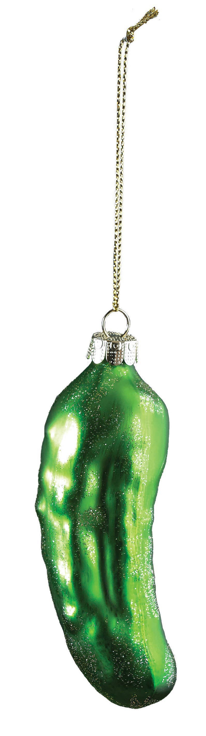A40881: Blown glass pickle orn,light grn,glit finish,4.5in