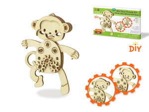 Krafty Kids Kit: 3D Mini Mechanical Gear Wood Puzzle E) Monkey