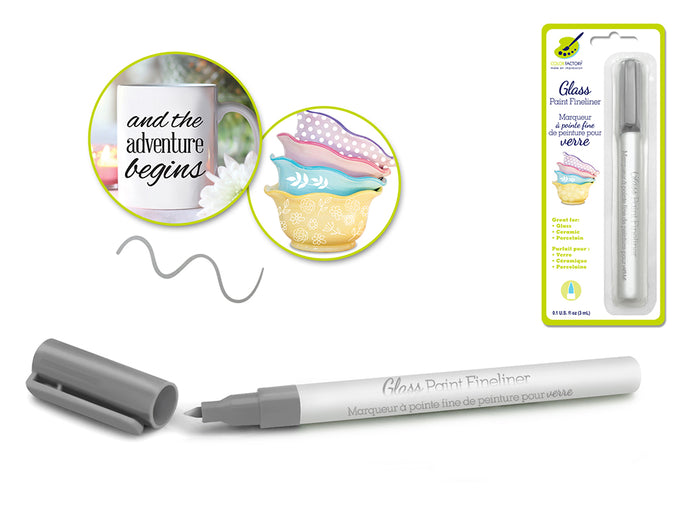 Color Factory: Glass Marker Ceramic/Porcelain Fineliner Permanent 3ml F) Metallic Silver