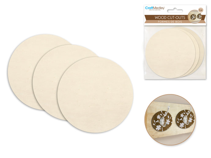 Craftwood: 3pc Wood Cut-Outs 6mm(T) 8.7*8.7cm B) Round