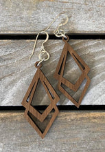 Load image into Gallery viewer, Walnut Wood Diamond shape Earrings
