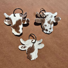 Load image into Gallery viewer, Handmade Cow Head Keychain – Genuine Hair on Cowhide
