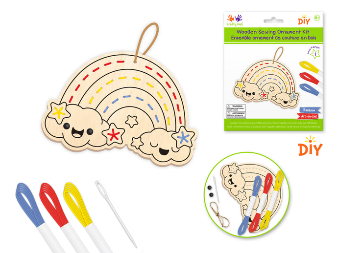 Krafty Kids Kit: DIY Wooden Sewing Ornament Kit F) Rainbow