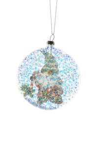 Clear Hanging Glittered Flat Ball Ornament