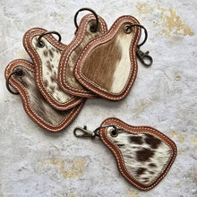 Load image into Gallery viewer, 10pc Hair-On Cowhide Keychain – Cow Tag with Leather Borders
