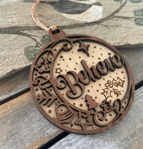 Christmas ornament, wooden 2D ornament, believe