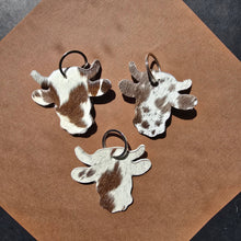 Load image into Gallery viewer, Handmade Cow Head Keychain – Genuine Hair on Cowhide
