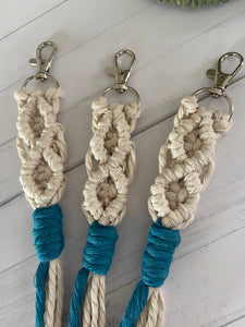 Boho Macrame key chain … pop of color deep sea blue