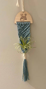 Macrame airplant air plant hanger with engraved wooden piece