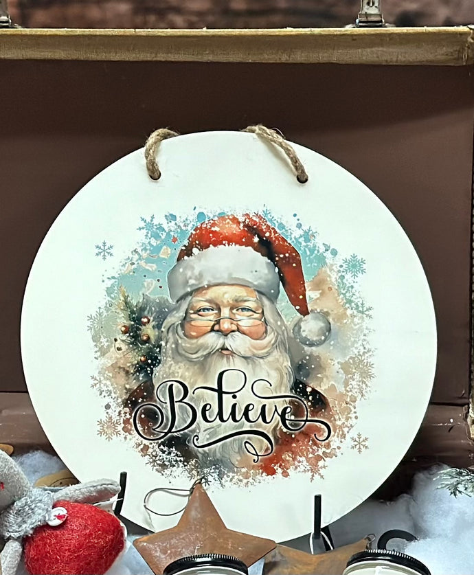 Gorgeous Saint Nic. Believe MDF Round Hanger. 30cm