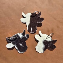 Load image into Gallery viewer, Handmade Cow Head Keychain – Genuine Hair on Cowhide
