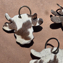 Load image into Gallery viewer, Handmade Cow Head Keychain – Genuine Hair on Cowhide
