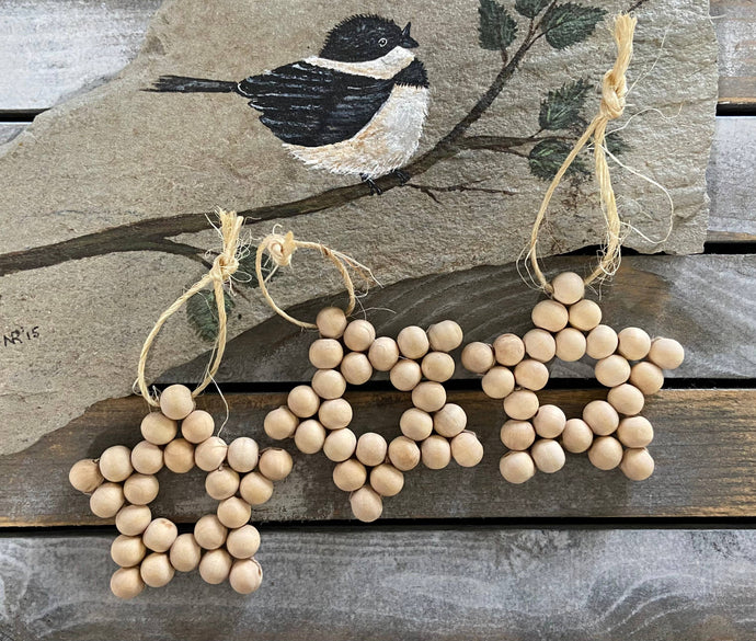 Christmas ornament, set of 3 mini wooden bead stars