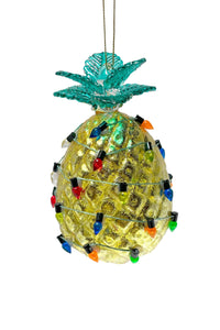 Golden Glass  Pineapple Ornament with Christmas Lights