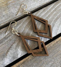 Load image into Gallery viewer, Walnut Wood Diamond shape Earrings
