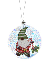 Clear Hanging Glittered Flat Ball Ornament