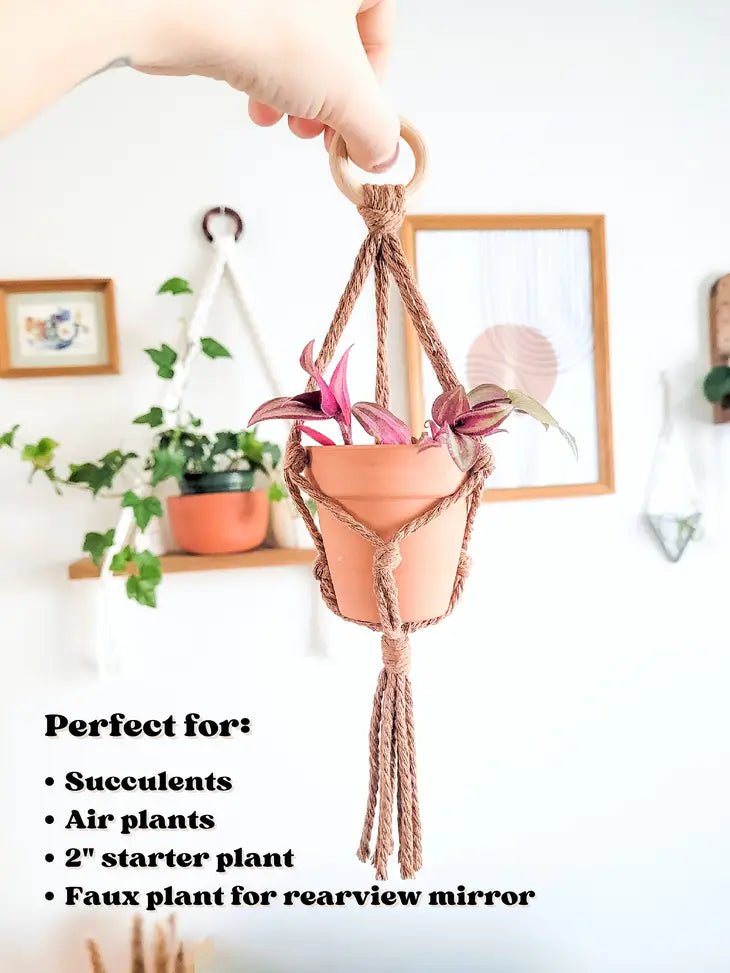 macrame car plant hanger Caught in the Knott- Mini Macrame Plant Hanger