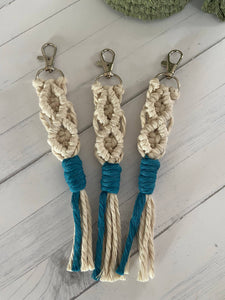 Boho Macrame key chain … pop of color deep sea blue