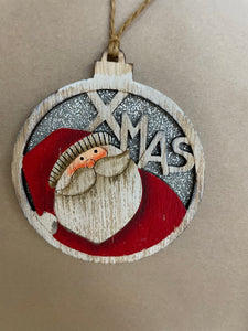 Wooden circle snowman or Santa Christmas ornament