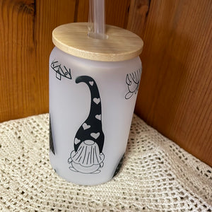 Christmas 13oz glass frostie with bamboo lid and straw