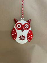 Load image into Gallery viewer, Tin winter owl ornament
