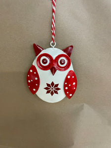 Tin winter owl ornament
