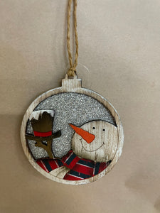 Wooden circle snowman or Santa Christmas ornament