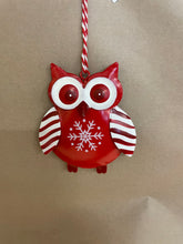 Load image into Gallery viewer, Tin winter owl ornament

